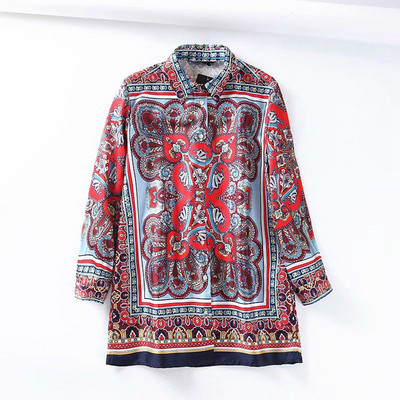 Cămașă de damă cu mâneci 7/8 și guler clasic cu model cu model în două culori