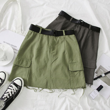 Fusta de dama moderna cu curea in alb, verde, gri si negru