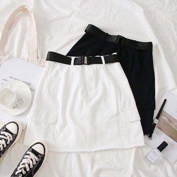 Fusta de dama moderna cu curea in alb, verde, gri si negru