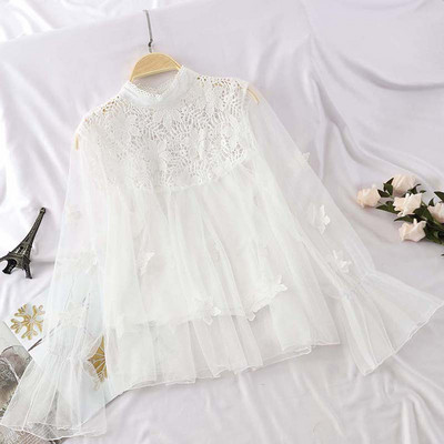 Cămașă elegantă de damă cu mâneci lungi și dantelă în mai multe culori