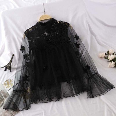 Cămașă elegantă de damă cu mâneci lungi și dantelă în mai multe culori