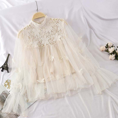 Cămașă elegantă de damă cu mâneci lungi și dantelă în mai multe culori