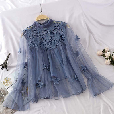 Cămașă elegantă de damă cu mâneci lungi și dantelă în mai multe culori