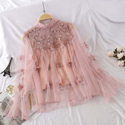 Cămașă elegantă de damă cu mâneci lungi și dantelă în mai multe culori