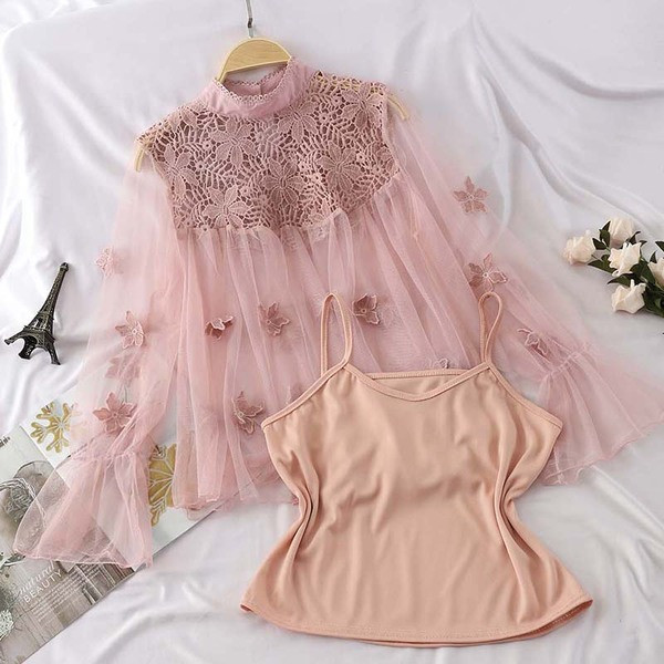 Cămașă elegantă de damă cu mâneci lungi și dantelă în mai multe culori