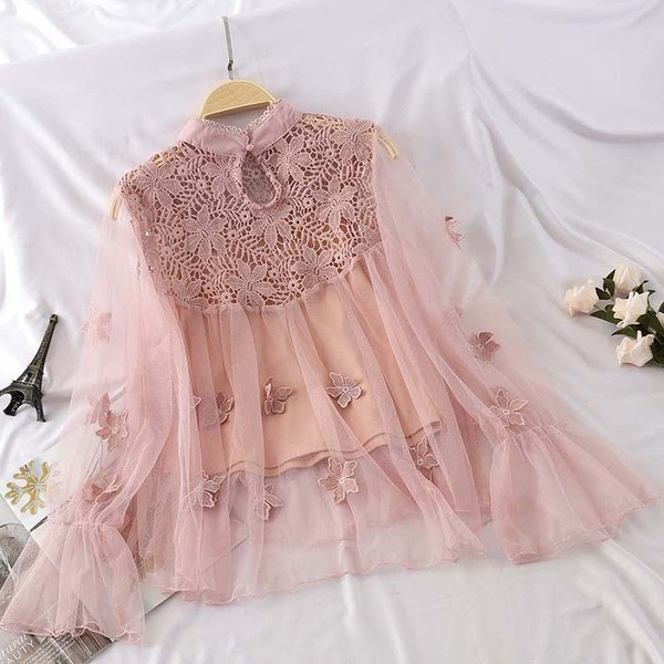 Cămașă elegantă de damă cu mâneci lungi și dantelă în mai multe culori