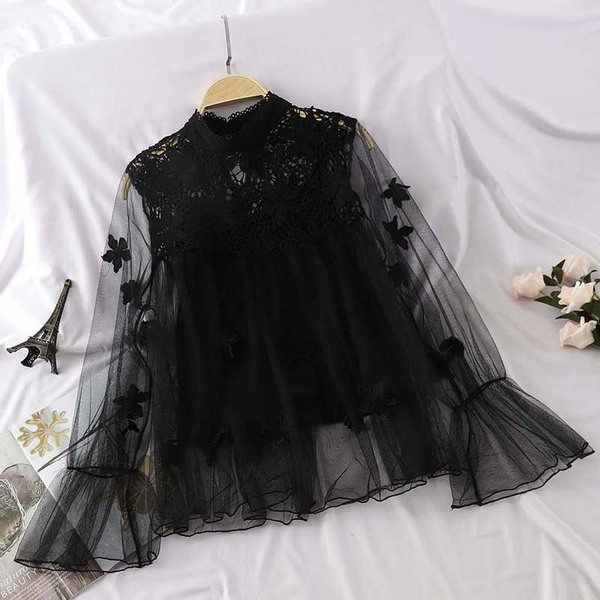 Cămașă elegantă de damă cu mâneci lungi și dantelă în mai multe culori