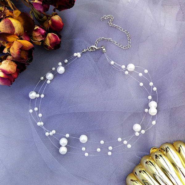 Actual colier dama alb cu perle