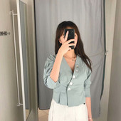 Cămașă de damă - model mulat cu mâneci 7/8 și decolteu în V