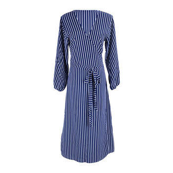 Rochie de damă modernă în dungi, cu mâneci lungi, în albastru