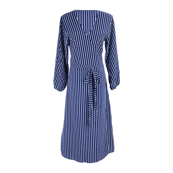 Rochie de damă modernă în dungi, cu mâneci lungi, în albastru