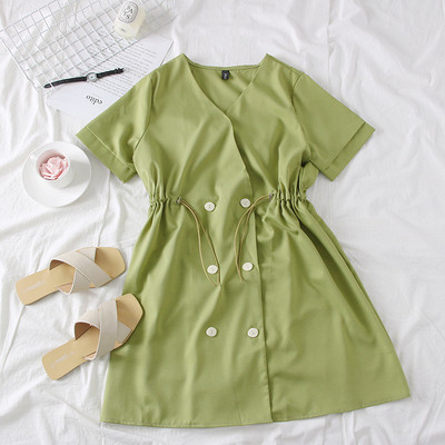 Rochie elegantă de damă cu decolteu în V în verde, visiniu și galben