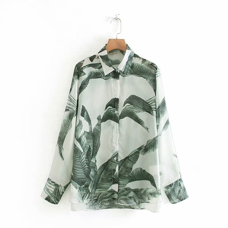 Cămașă largă de damă, cu mânecă lungă, cu model floral