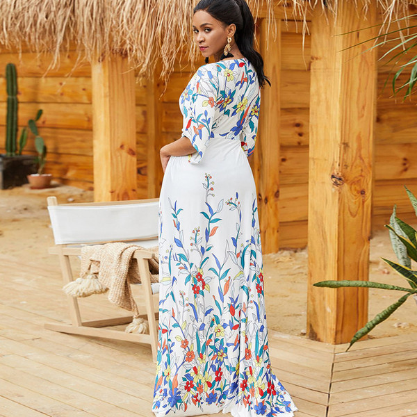 Pareo lung de dama alb cu motive florale