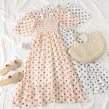 Ежедневна дамска рокля с квадратно деколте на точки в два цвята