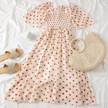 Ежедневна дамска рокля с квадратно деколте на точки в два цвята