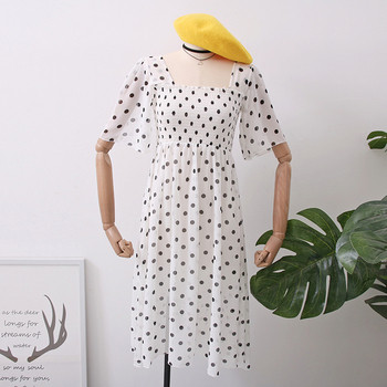 Ежедневна дамска рокля с квадратно деколте на точки в два цвята