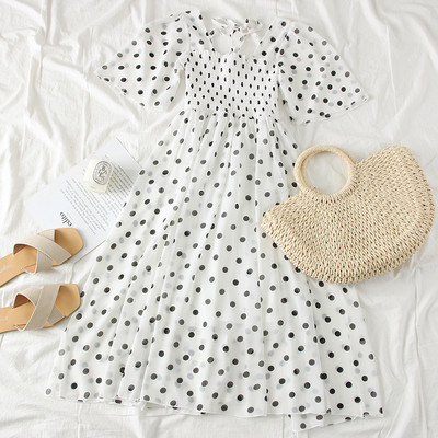 Ежедневна дамска рокля с квадратно деколте на точки в два цвята