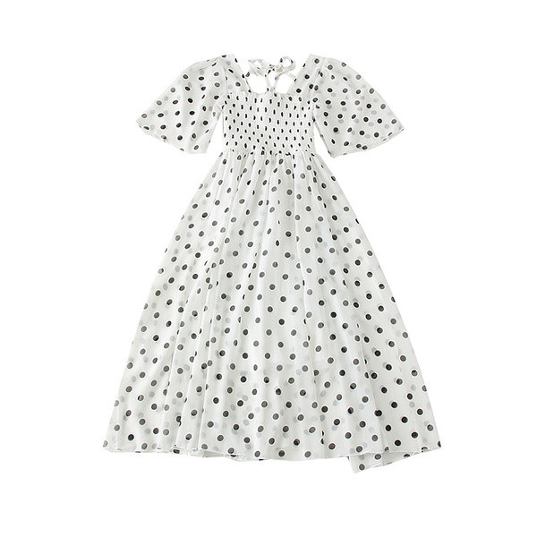 Ежедневна дамска рокля с квадратно деколте на точки в два цвята