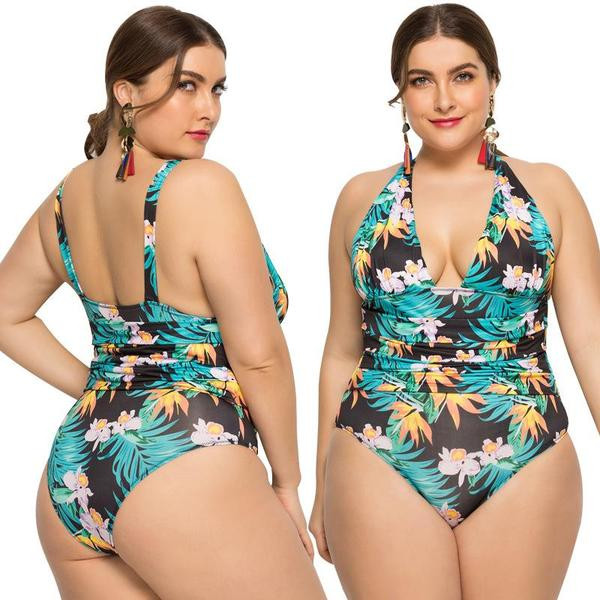 Μοντέρνο γυναικείο ολόσωμο μαγιό με floral πριντ και μεγέθη μέχρι 5XL