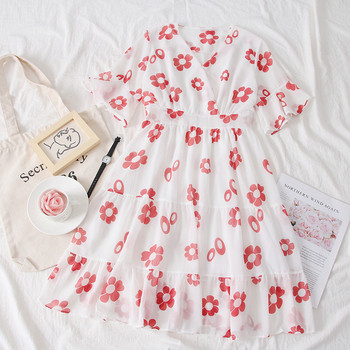 Rochie casual de dama cu motive florale si decolteu in V