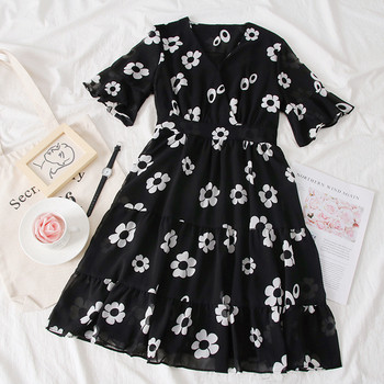 Rochie casual de dama cu motive florale si decolteu in V