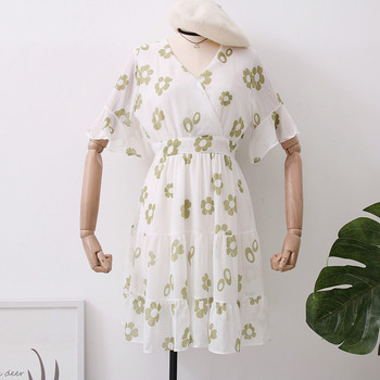 Rochie casual de dama cu motive florale si decolteu in V