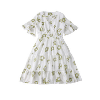 Rochie casual de dama cu motive florale si decolteu in V