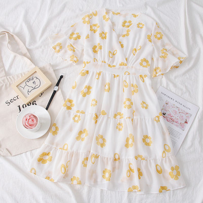 Rochie casual de dama cu motive florale si decolteu in V