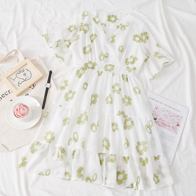 Rochie casual de dama cu motive florale si decolteu in V