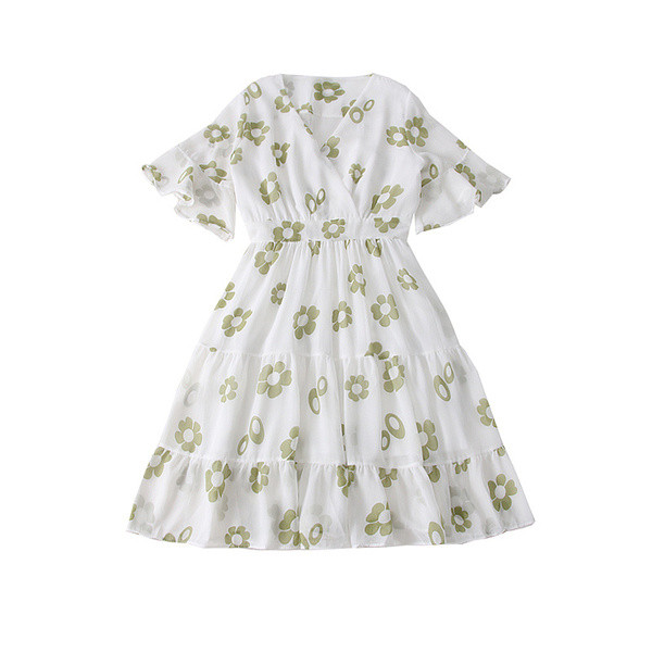 Rochie casual de dama cu motive florale si decolteu in V