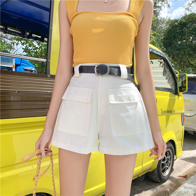 Pantaloni scurti eleganti de dama cu talie inalta si buzunar in mai multe culori