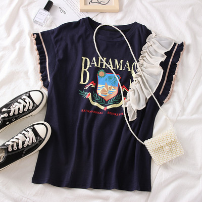 Нов модел дамска блуза с О-образно деколте и щампа в два цвята