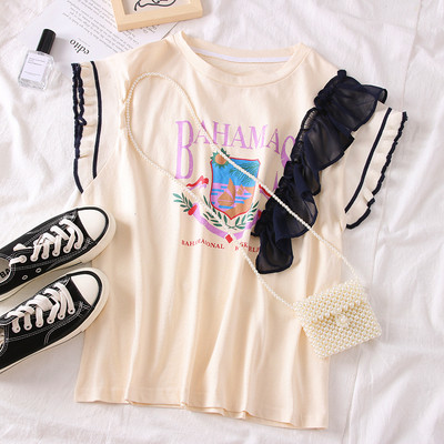 Нов модел дамска блуза с О-образно деколте и щампа в два цвята