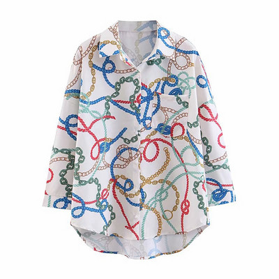 Cămașă de damă model larg cu mâneci lungi de culoare albă