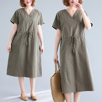 Rochie casual de dama cu decolteu in V si legaturi in talie