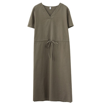 Rochie casual de dama cu decolteu in V si legaturi in talie