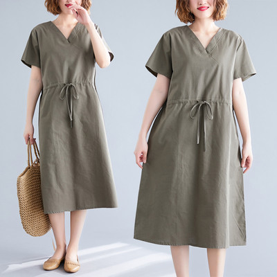 Rochie casual de dama cu decolteu in V si legaturi in talie