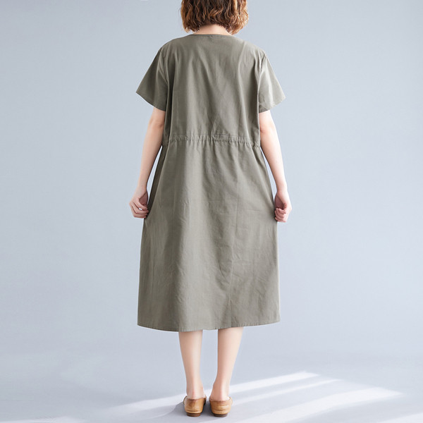 Rochie casual de dama cu decolteu in V si legaturi in talie