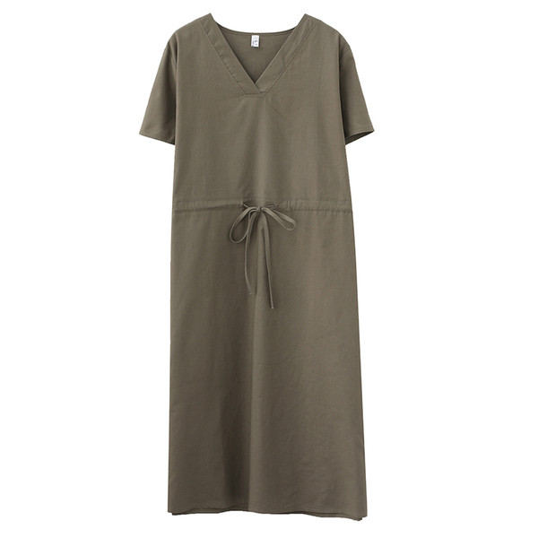 Rochie casual de dama cu decolteu in V si legaturi in talie