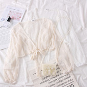 Bluza de dama eleganta cu decolteu in V si cravate in doua culori