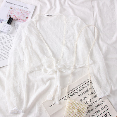 Bluza de dama eleganta cu decolteu in V si cravate in doua culori