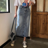 Fusta lungă de blugi de damă modernă cu talie înaltă