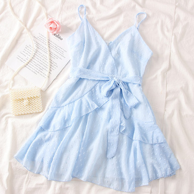 Ежедневна дамска рокля с V-образно деколте и колан в няколко цвята