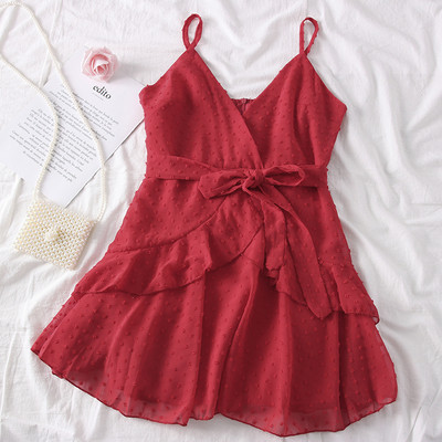 Ежедневна дамска рокля с V-образно деколте и колан в няколко цвята