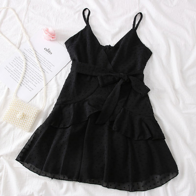 Ежедневна дамска рокля с V-образно деколте и колан в няколко цвята