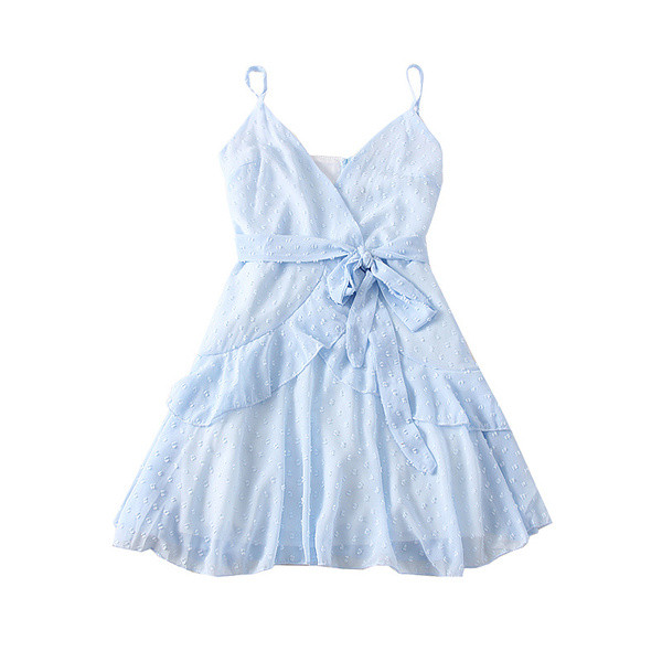 Ежедневна дамска рокля с V-образно деколте и колан в няколко цвята