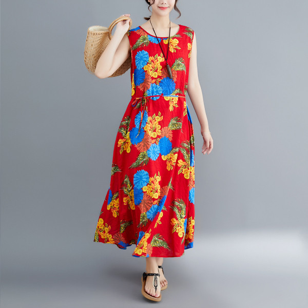 Rochie lunga de dama cu motive florale in trei culori