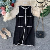 Rochie elegantă de damă, cu decolteu O, în negru și gri