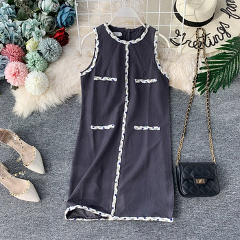 Rochie elegantă de damă, cu decolteu O, în negru și gri